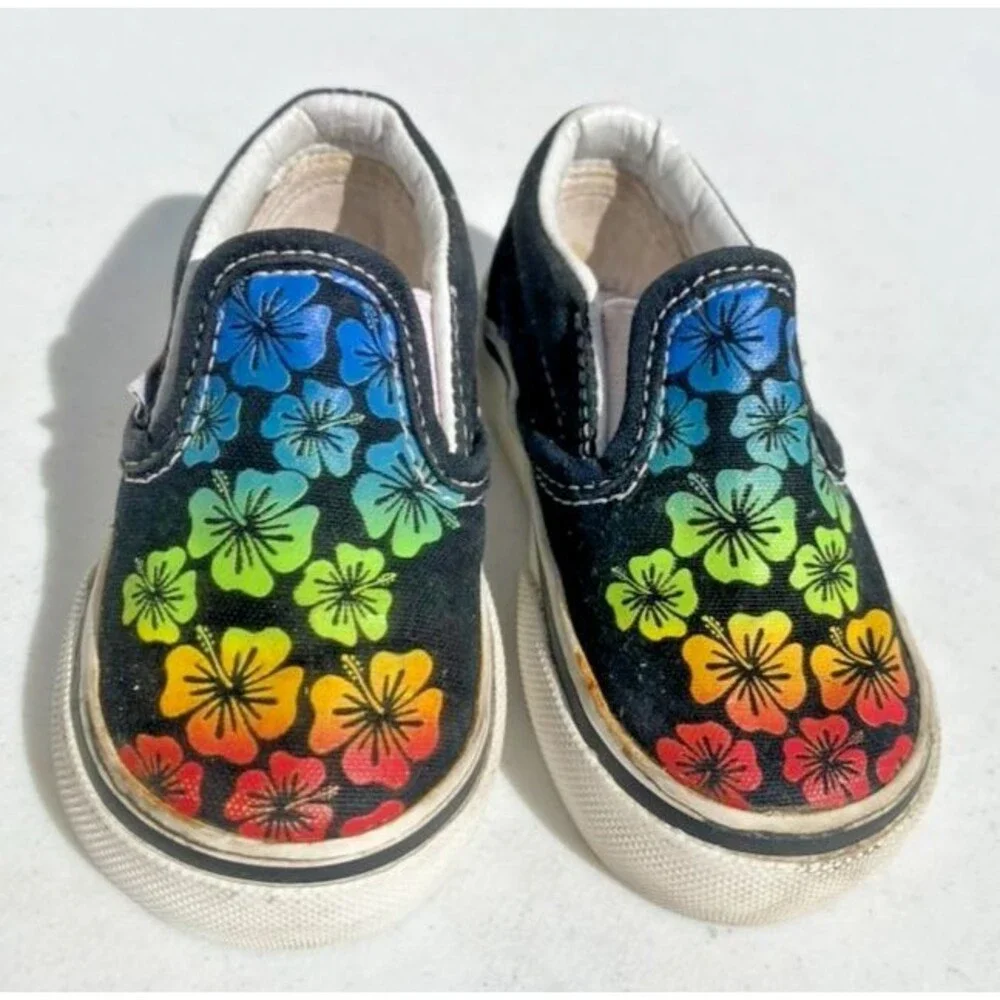 VANS Classic Baby Toddler Aloha Rainbow Colors Classic Skate Walker Slip-on Sz 4